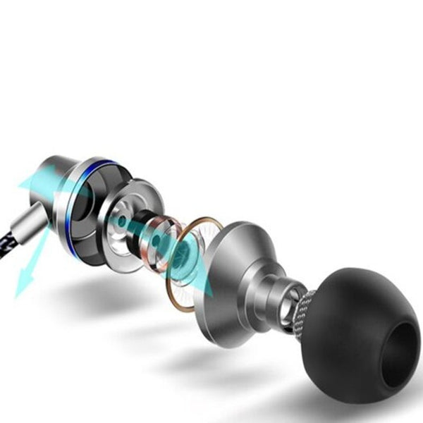 Durable Nice Professional In Ear Wired Metal Sports Earphones 3.5Mm Subwoofer Jet Black Wired Earphones