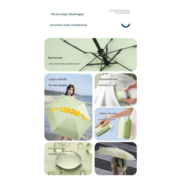 Mini Pocket Umbrella With Matching Crossbody Bag Uv Protection 6 Rib Windproof Design(Green) Umbrellas