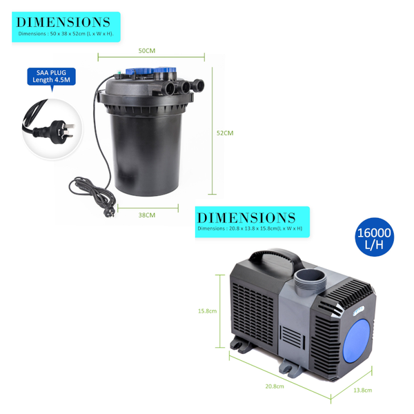 Dynamic Power Combo Aquarium Garden Filter 10000L/H + Submersible Water Pump 16000L/H Water Pumps