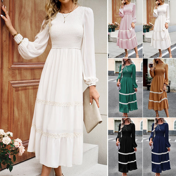Women Long Sleeve Dress Temperament Elegant Skirt Dresses