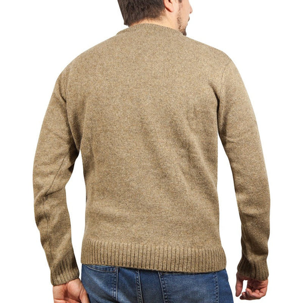 100% Shetland Wool Crew Round Neck Knit Jumper Pullover Mens Sweater Knitted - Nutmeg (23)
