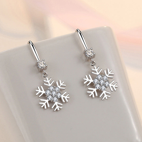 Temperament Snowflake With Rhinestones Fashion Christmas For Women Earrings