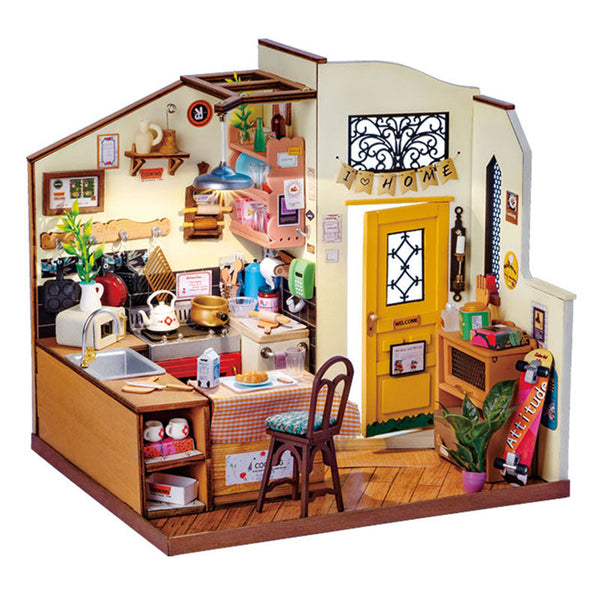 Rolife Happy Kitchen Dollhouse Minature House Diy Wooden Puzzle With Led Light Puzzles