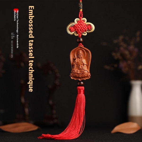 Car Interior Design Supplies Peach Wood Carved Lotus Rearview Mirror Pendant Wall Hanging Wall Hangings