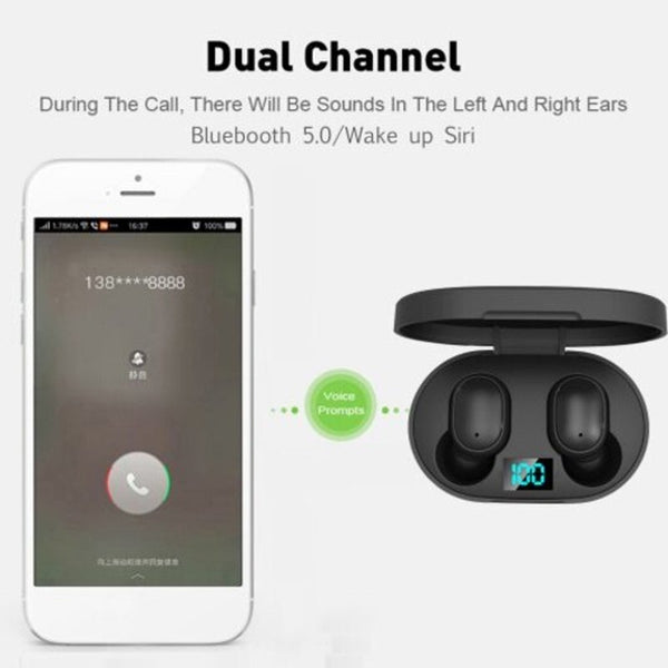 E6s Digital Display Bluetooth 5.0 For Redmi Airdots Wireless Headset Noise Reduction Microphone With Led Earbuds