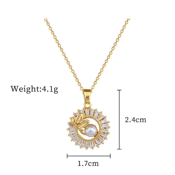 Veile Studios Fashion Jewelry Square Full Diamond Personalized Round Ring Leaves Necklace Earrings Suite Necklaces & Pendants