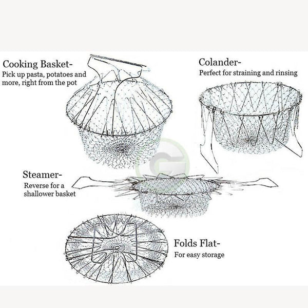 Foldable Multifunctional Steaming Rinsing Frying Chef Basket Strainer Steamers