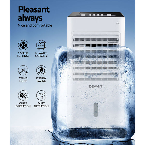 Devanti Evaporative Air Cooler Conditioner Portable 6L Cooling Fan Humidifier Humidifiers
