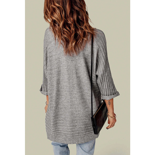Gray Ribbed Open Front Knit Cardigan Xl Jumpers & Cardigans
