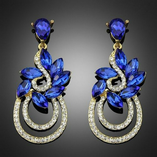 Earrings All Match Flower Blue Floral Crystal Elegant