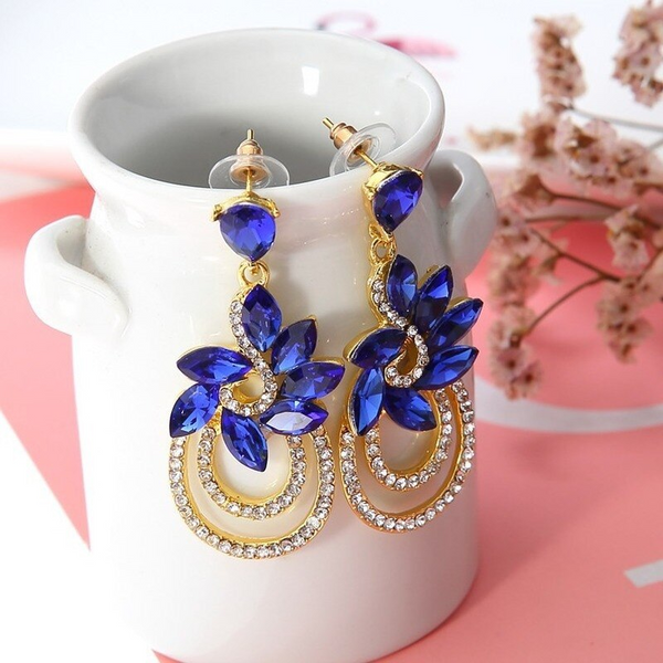 Veile Studios All Match Flower Blue Floral Crystal Elegant Earrings