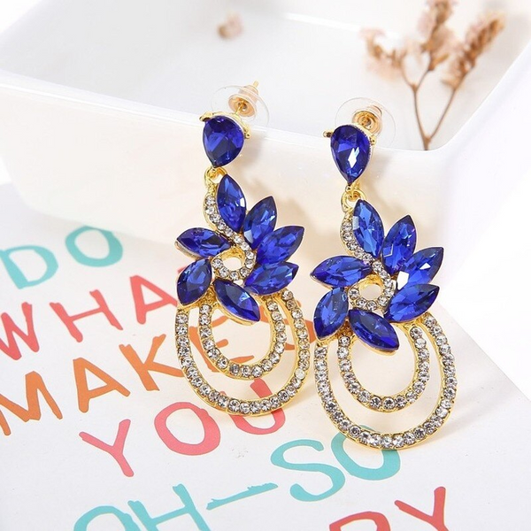 Earrings All Match Flower Blue Floral Crystal Elegant