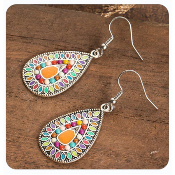 Veile Studios Bohemian Retro Ethnic Style Sterling Silver Handmade Teardrop Dangle Earrings