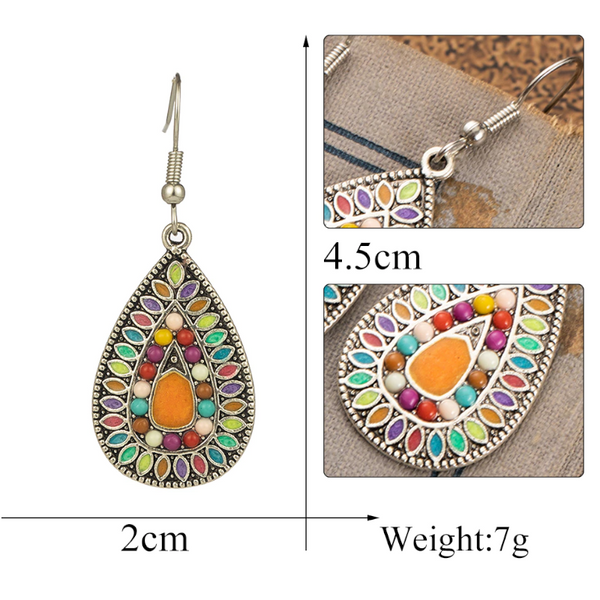 Veile Studios Bohemian Retro Ethnic Style Sterling Silver Handmade Teardrop Dangle Earrings