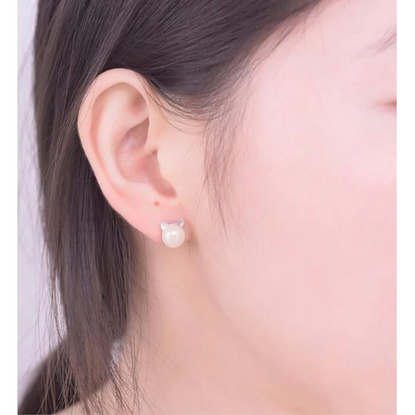 Veile Studios Cute Cat Freshwater Cultured Pearl Sterling Silver Earrings