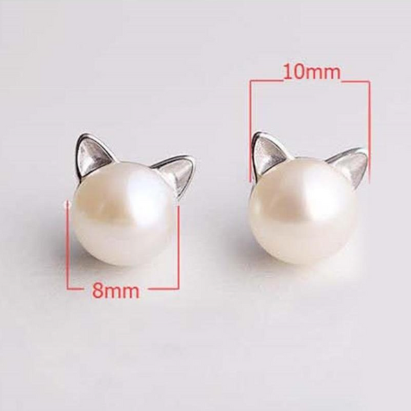 Earrings Cute Cat Freshwater Cultured Pearl Sterling Silver Stud