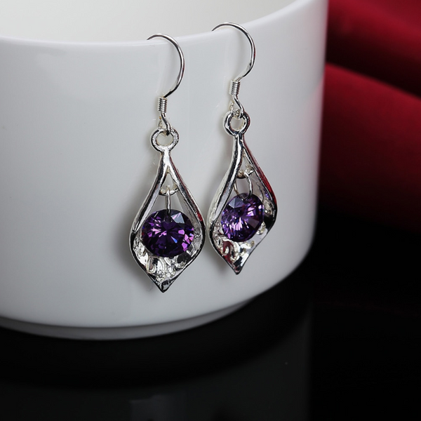 Veile Studios Dangle Eardrop Shell With Purple Zircon Earrings