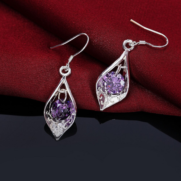 Veile Studios Dangle Eardrop Shell With Purple Zircon Earrings