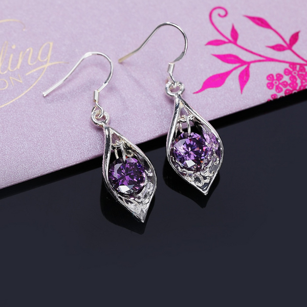 Veile Studios Dangle Eardrop Shell With Purple Zircon Earrings