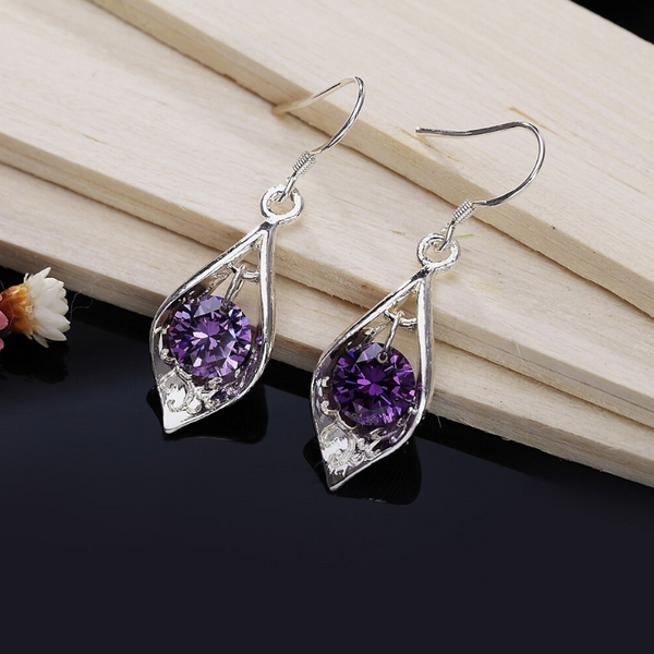 Veile Studios Dangle Eardrop Shell With Purple Zircon Earrings