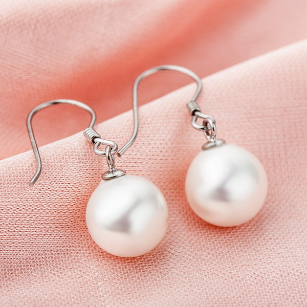 Earrings Exquisite Shell Beads Sterling Silver Freshwater Cultured Pearl Dangle Studs
