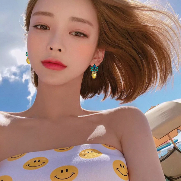 Veile Studios Pineapple Vibrant Colour Jewellery With Crystal Glass Beads Earrings