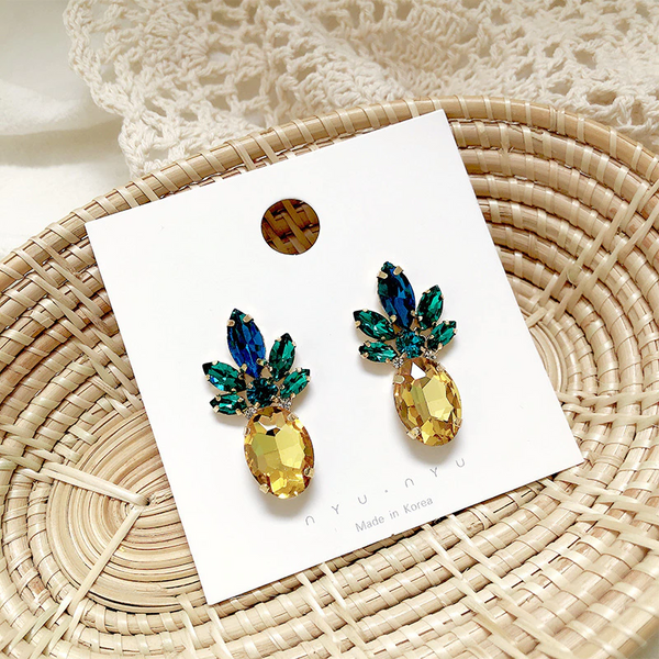 Earrings Pineapple Vibrant Colour Jewellery With Crystal Glass Beads