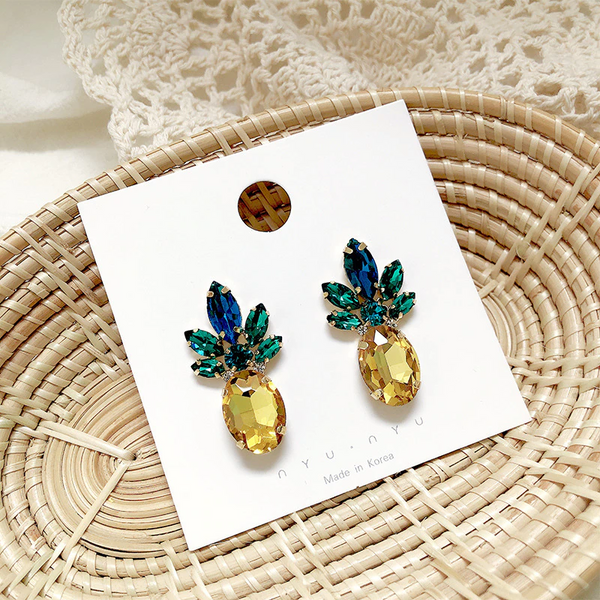 Veile Studios Pineapple Vibrant Colour Jewellery With Crystal Glass Beads Earrings
