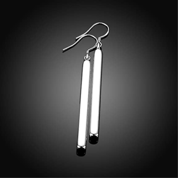 Earrings Small Cylindrical Long Silver Plated Simple Stick Fashion Women Girls