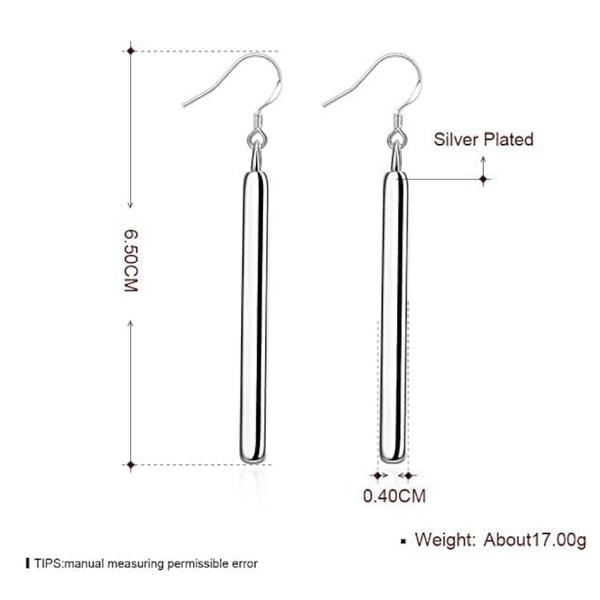 Earrings Small Cylindrical Long Silver Plated Simple Stick Fashion Women Girls