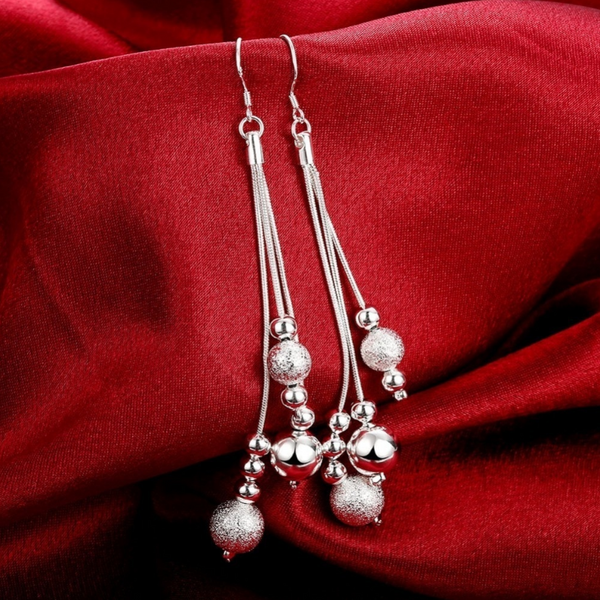 Veile Studios Tassel Sterling Silver Bead Dangling Drop Earrings
