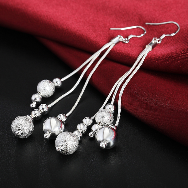 Veile Studios Tassel Sterling Silver Bead Dangling Drop Earrings