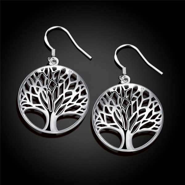 Earrings Thanksgiving Gift Sterling Silver Plated Tree Of Life Drop Dangle