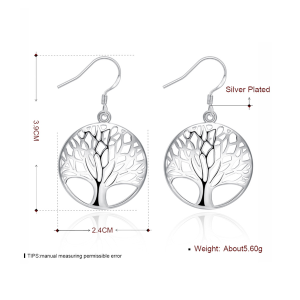 Veile Studios Thanksgiving Gift Sterling Silver Plated Tree Of Life Drop Dangle Earrings