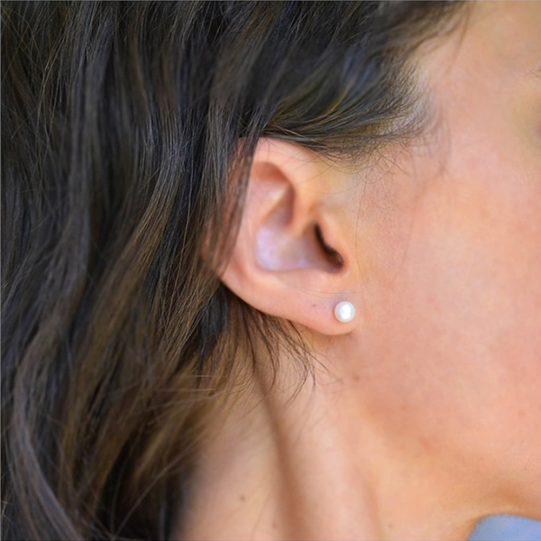 Womens Freshwater Pearl Earrings Stud 925 Sterling Silver Studs White