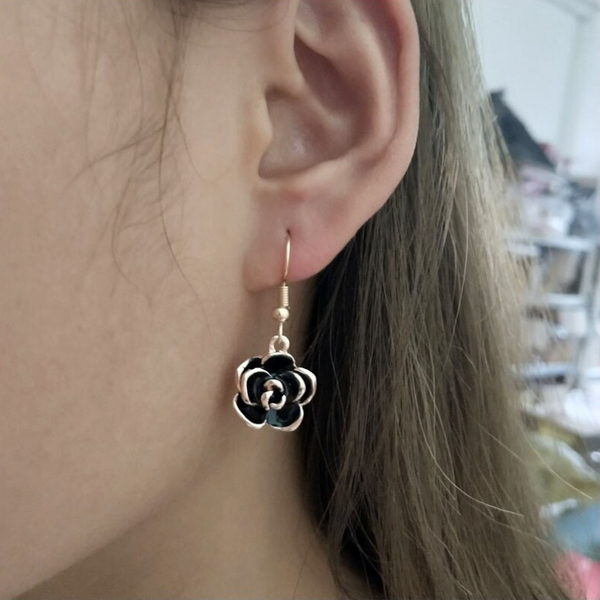 Veile Studios Women Black Rose Dangle Earrings