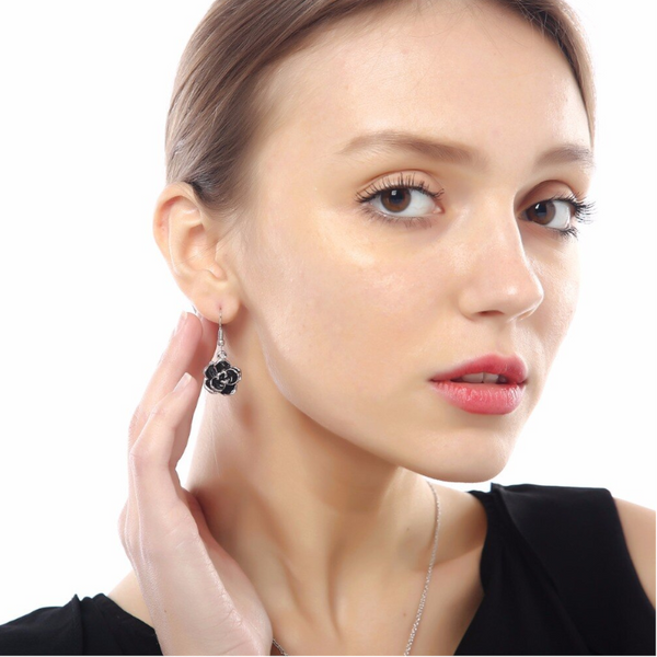 Veile Studios Women Black Rose Dangle Earrings