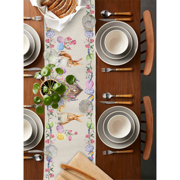 Easter Bunny Table Runner Dining Tablecloths Egg Duck Flower Party Decor Cover Table Runners