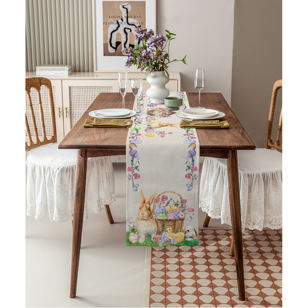 Easter Bunny Table Runner Dining Tablecloths Egg Duck Flower Party Decor Cover Table Runners
