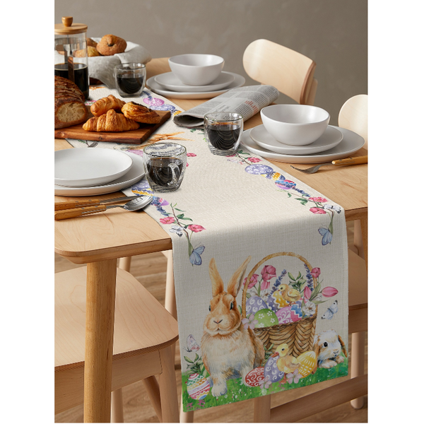 Easter Bunny Table Runner Dining Tablecloths Egg Duck Flower Party Decor Cover Table Runners