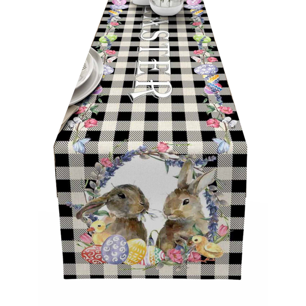 Easter Bunny Table Runner Dining Tablecloths Egg Duck Flower Party Decor Cover Table Runners
