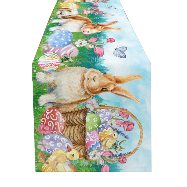 Easter Bunny Table Runner Dining Tablecloths Egg Duck Flower Party Decor Cover Table Runners
