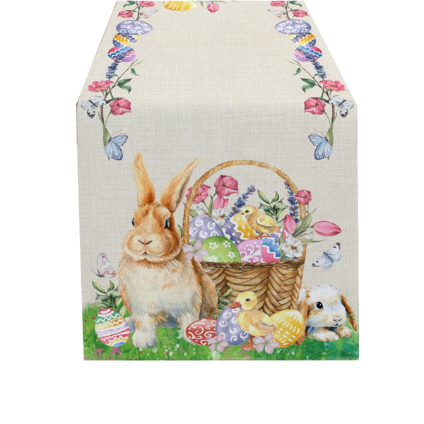 Easter Bunny Table Runner Dining Tablecloths Egg Duck Flower Party Decor Cover Table Runners