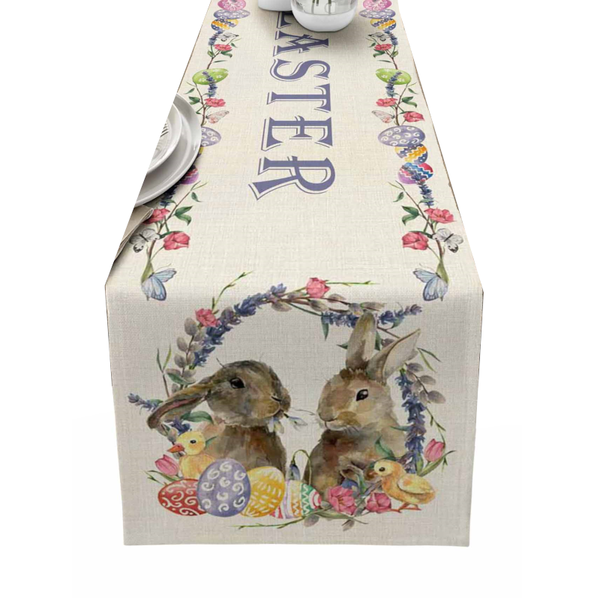 Easter Bunny Table Runner Dining Tablecloths Egg Duck Flower Party Decor Cover Table Runners