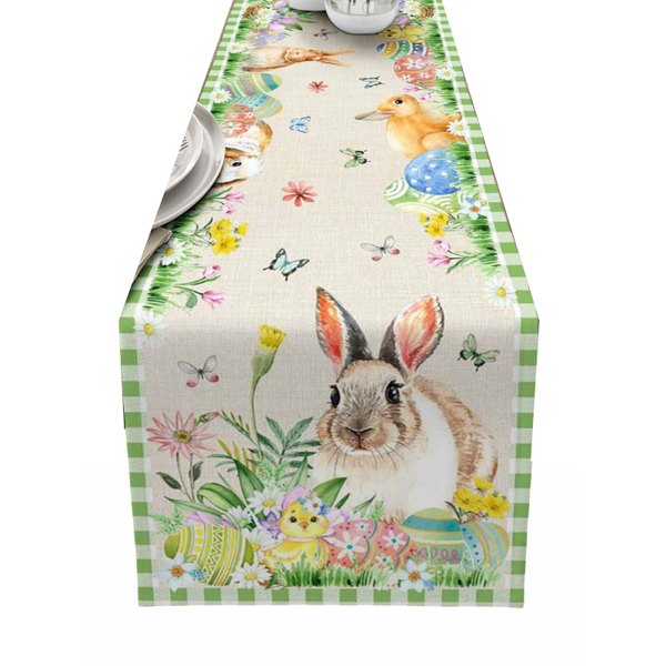 Easter Bunny Table Runner Dining Tablecloths Egg Duck Flower Party Decor Cover