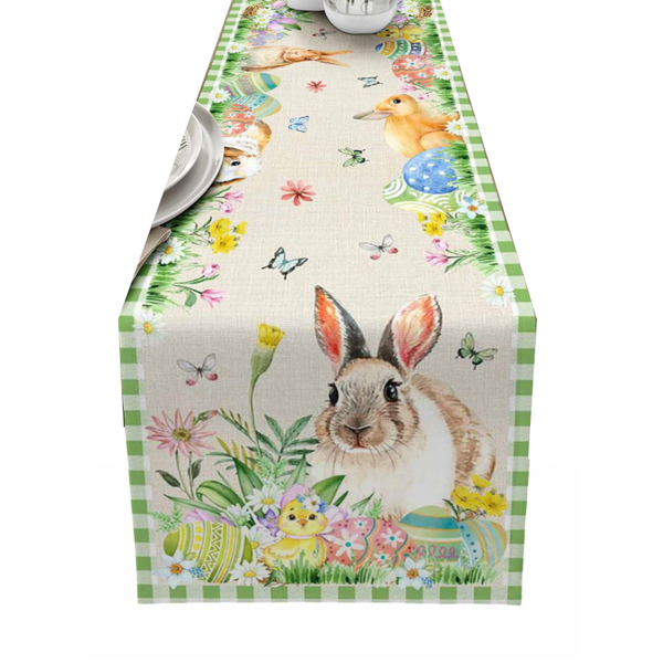 Easter Bunny Table Runner Dining Tablecloths Egg Duck Flower Party Decor Cover Table Runners
