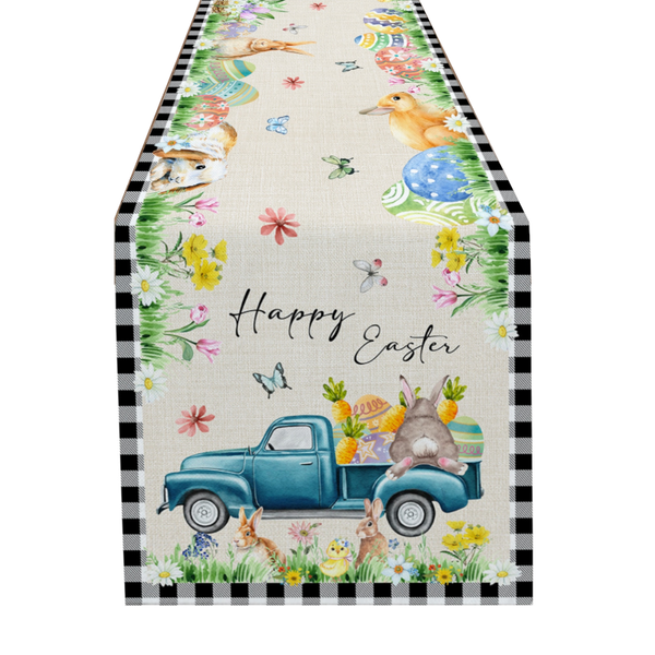 Easter Bunny Table Runner Dining Tablecloths Egg Duck Flower Party Decor Cover Table Runners