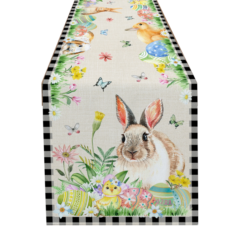 Easter Bunny Table Runner Dining Tablecloths Egg Duck Flower Party Decor Cover Table Runners