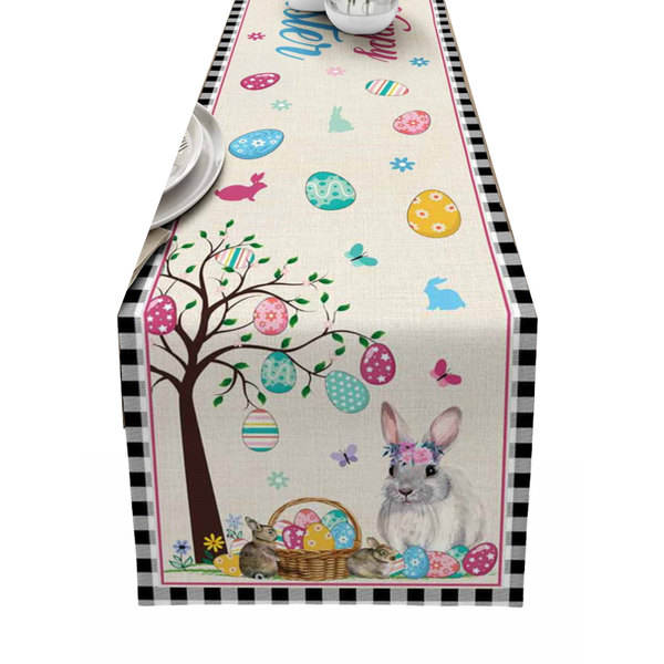 Easter Bunny Table Runner Dining Tablecloths Egg Duck Flower Party Decor Cover Table Runners