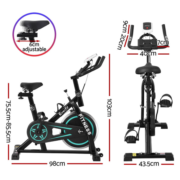 Everfit Spin Bike Exercise 10Kg Flywheel Fitness Home Gym 150Kg Capacity Exercise Bikes